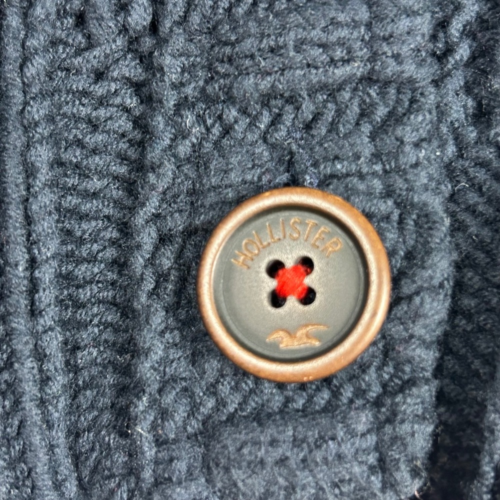 Hollister Cable Knit Hoodie Women's Medium Cardigan Sweater Y2K Chunky Cozy - Picture 3 of 7
